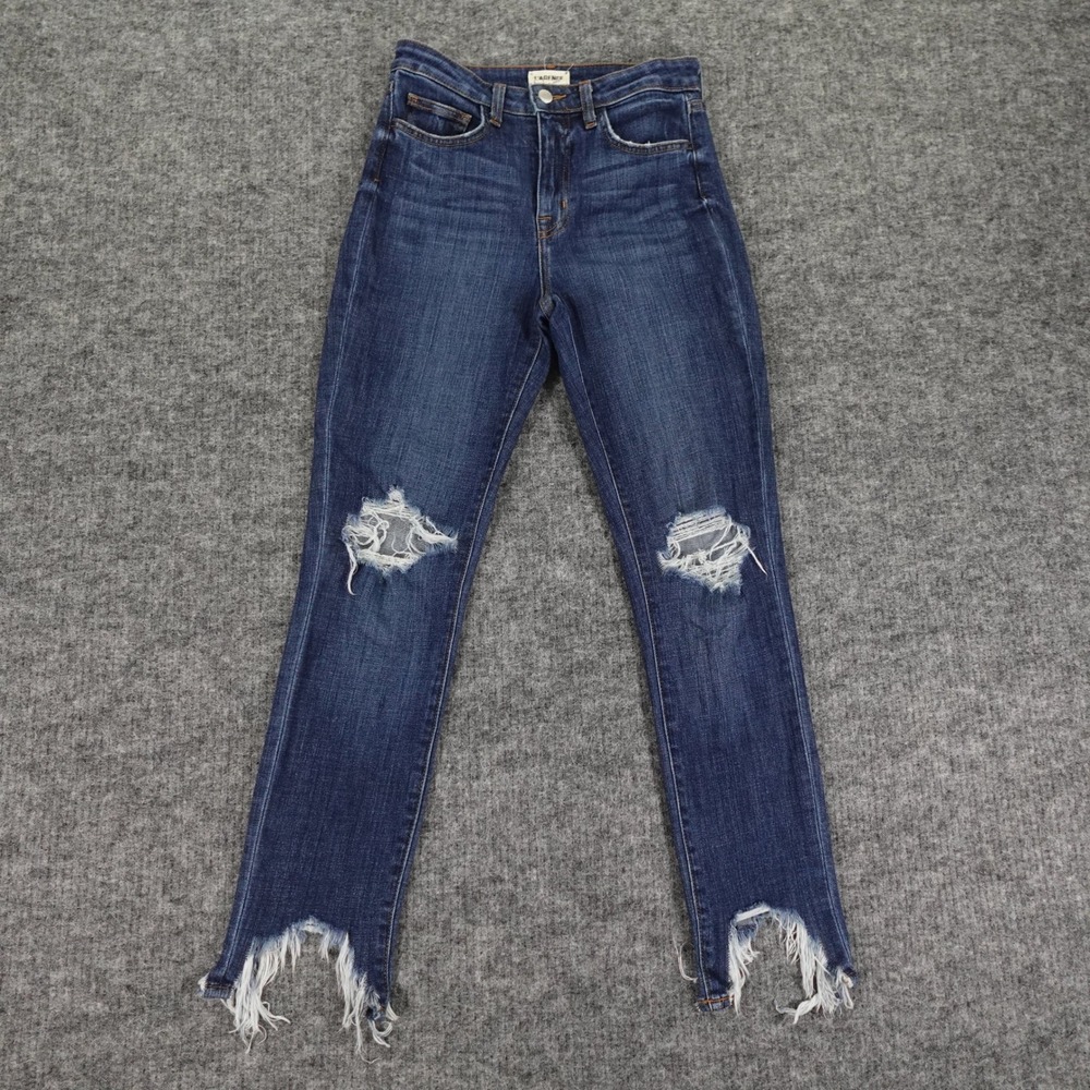 L'Agence Jeans Women's 25 Blue High Line Skinny High Rise Distressed Raw Hem